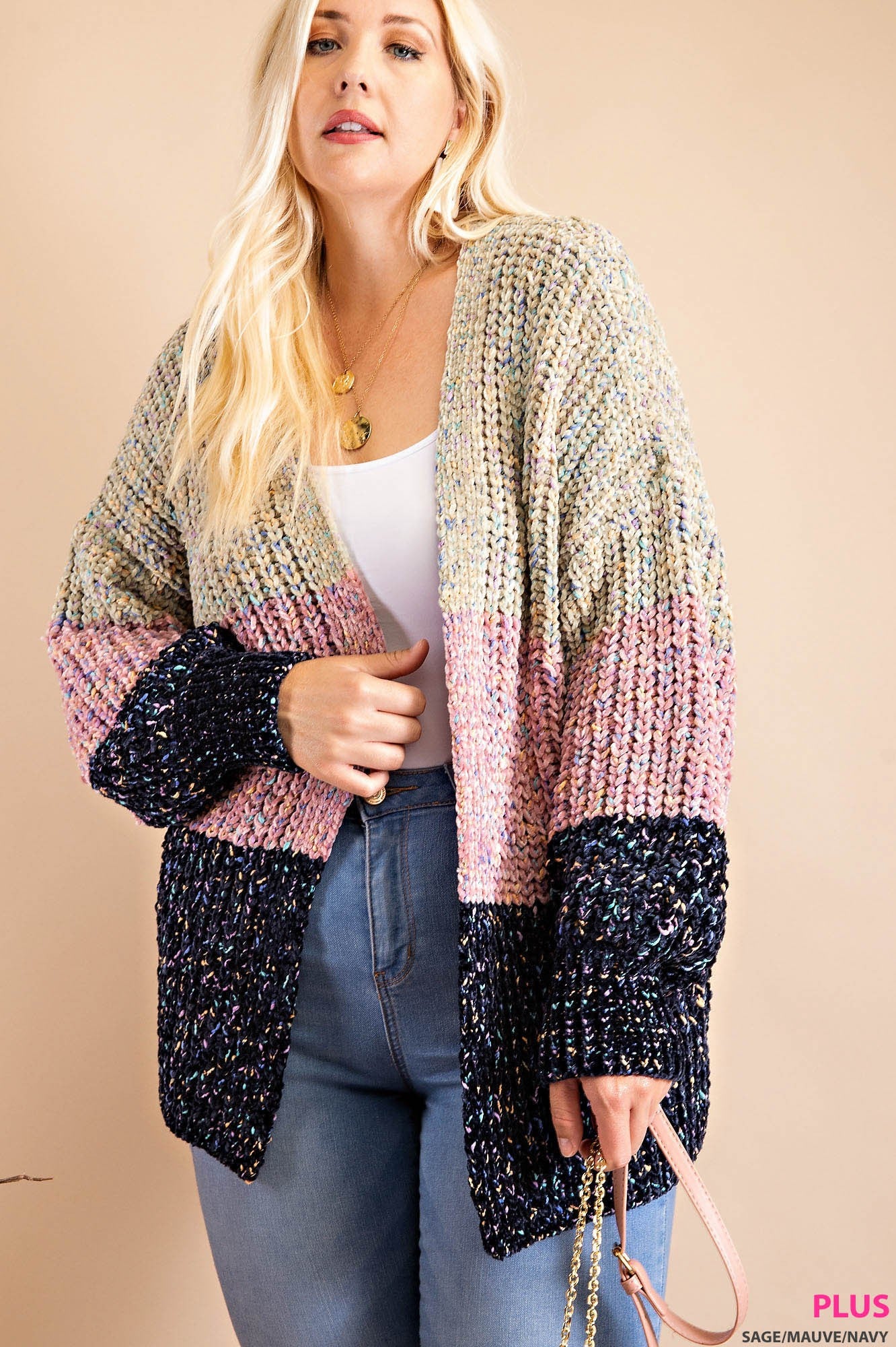Color Block Chunky Knit Cardigan